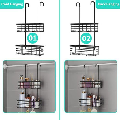 HapiRm Hanging Shower Caddy Organizer - Rustproof 304 Stainless Steel, No Drilling, Black Shelves