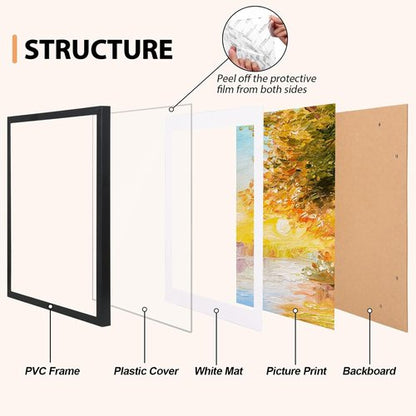 Fixwal 11x14 Picture Frame Set of 2 - Black Photo Frames for Wall & Tabletop Display | Includes Mats for 8x10 Photos