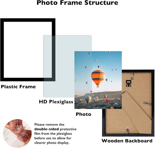 JCJMY 10x11 Picture Frame - Black Wall Mount for Horizontal or Vertical Display | Shatter-Resistant Plexiglass
