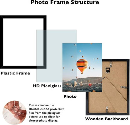 JCJMY 10x11 Picture Frame - Black Wall Mount for Horizontal or Vertical Display | Shatter-Resistant Plexiglass