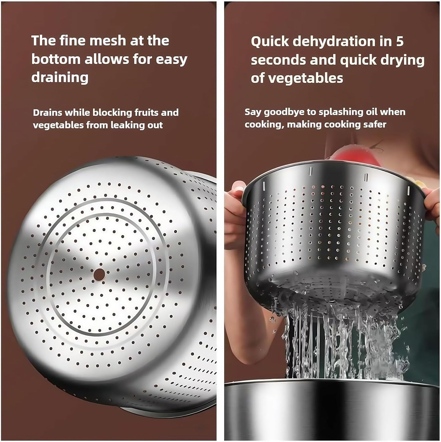 Stainless Steel Salad Spinner,6L Salad Spinner,Lettuce Spinner with Drain,Multifunctional Kitchen Tool for Lettuce, Pasta, French Fries (Stainless Steel 6L)