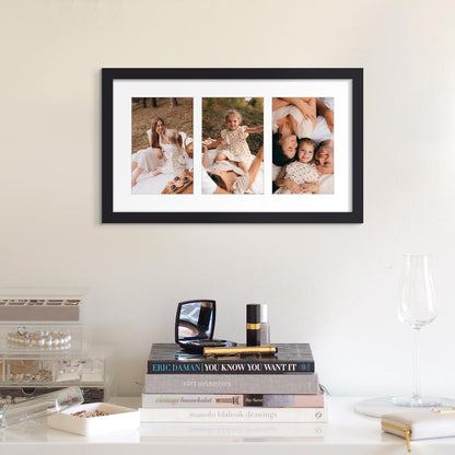 Upsimples 8x14 Collage Picture Frame - Display 3 Photos (4x6) with or Without Mat, Black Wall Decor