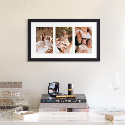 upsimples 8x14 Collage Picture Frame, Display Pictures 3 4x6 with Mat or 8x14 Without Mat, Wall Hanging 3 4x6 Picture Frame Collage Wall Decor, Black, 1 Pack