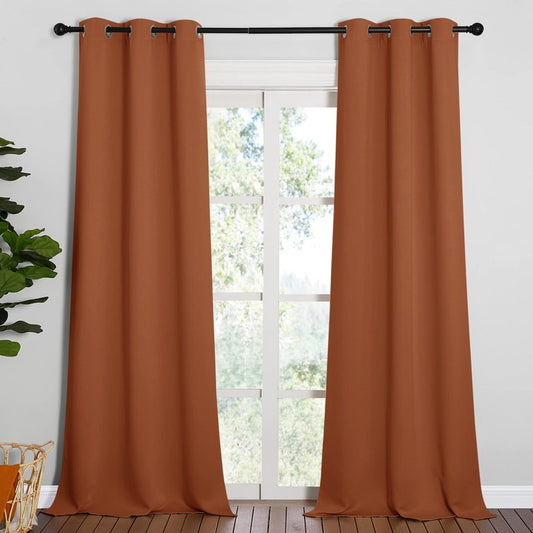 NICETOWN Halloween Room Darkening Drapes for Nursery - Light Blocking Curtain Panels for Bedroom Girl Room, Soft Fabric Window Treatment (Burnt Orange, 42 inches Width by 90 inches Length, 1 Pair)