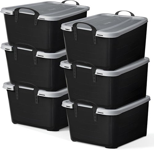 Life Story 55 Quart Heavy Duty Stackable Storage Bins - Versatile Lightweight Organizers | Black/Gray