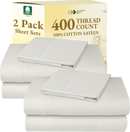 California Design Den Twin XL Sheet Set - 400 Thread Count Sateen Cotton | Soft & Breathable Ivory