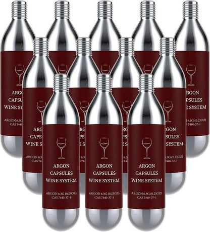 12 Pack Argon Gas Capsules Compatible with Wine Preservation Systems,Plastic, Cyclindrical Bottle Stopper for Wine Preservation,Silver