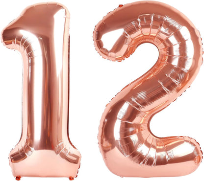 Rose Gold Number 12 Balloon - 40 Inch 12th Birthday Decorations for Girls & Boys