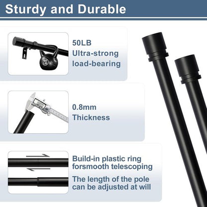 Byondeth Adjustable Curtain Rods - Heavy Duty 1 Inch Diameter for Windows 28 to 144 Inches | Black Finish