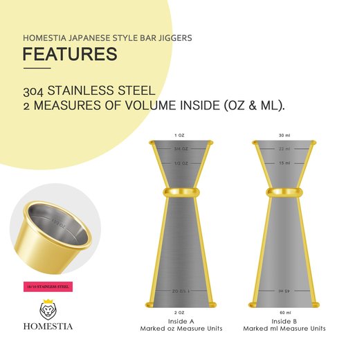 Homestia Cocktail Shaker Set, 8-Piece Stainless Steel Bartending Kit with 24oz Cocktail Shaker with Buit in Drink Strainer, Measuring Jigger, Mixing Spoon, Professional Bar Set for Bartender Home Use