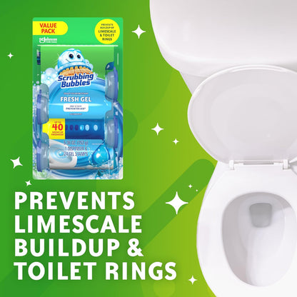 Scrubbing Bubbles Toilet Bowl Cleaning Gel Stamps - Prevents Limescale & Rings, Rainshower Scent, 24 Stamps
