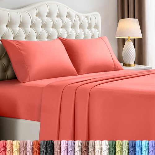 Utopia Bedding California King Size Sheet Set – 4 Piece Bed Sheets, Soft and Breathable Microfiber, Includes 1 Fitted Sheet, 1 Flat Sheet and 2 Pillowcases – Oeko Tex (Coral)