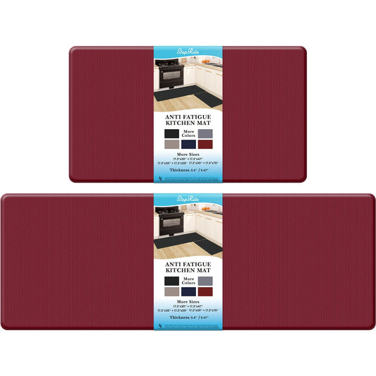 StepRite Kitchen Mats, 2PCS Kitchen Rugs, Cushioned Anti Fatigue Kitchen Mats for Floor, Non-Slip Standing Desk Mat, Waterproof Kitchen Rug Set for Kitchen, Floor, Office,17.3"×30"+17.3"×47", Red