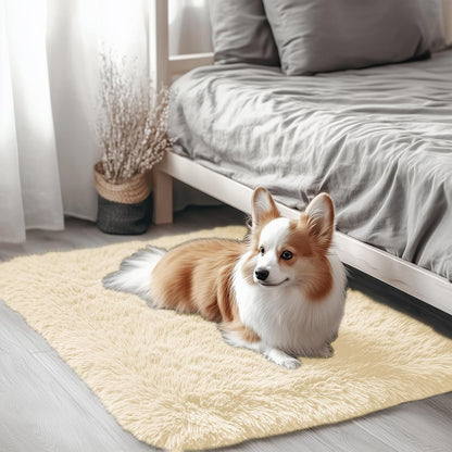 OLANLY Soft Fluffy Shaggy Bedside Rug - Machine Washable 2x3 Entryway Carpet in Cream for Kids & Nursery Decor
