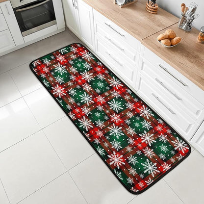 Christmas Snowflake Plaid Runner Rug 2' x 6' - Non-Slip Washable Hallway Mat, Holiday Decor (A01)