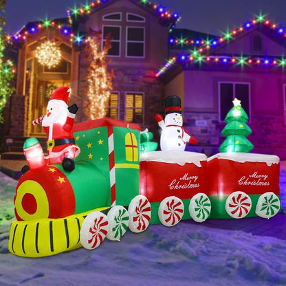 Aixuler 11 ft Christmas Inflatable Train Decoration with Santa - Red & Green LED Lights