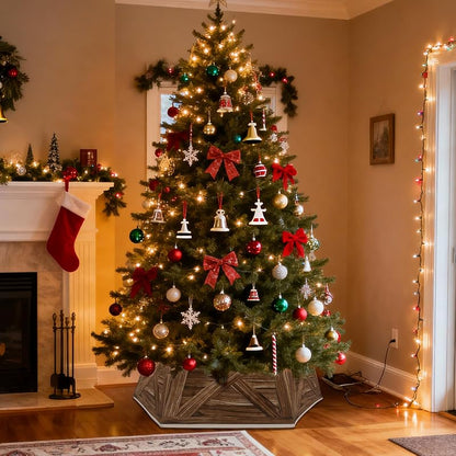 31 Inch Christmas Tree Collar - Hexagon Fabric Stand Cover (OurWarm) - Reversible Brown/Gray