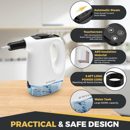 TICYACK Handheld Steam Cleaner, 15S Rapid Heating, 3 Adjustable Modes, 14 Cleaning Kits, Steam Cleaner for Home, Kitchen, Bathroom, Car(White)