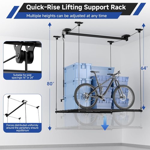 GADFISH Garage Ceiling Lift Storage Rack - Easy Lift Overhead Storage | 4x4 Ft | 350LBS Capacity
