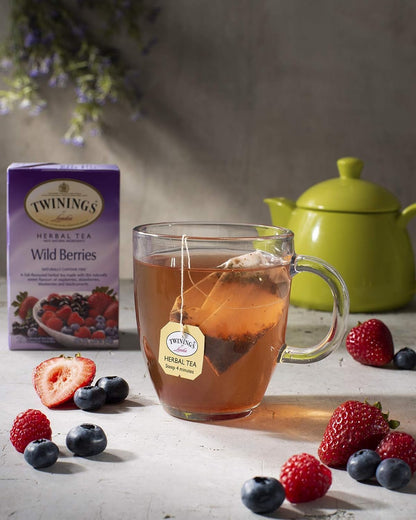 Twinings Wild Berries Tea - Caffeine-Free Herbal Infusion with Fresh Berry Flavors | 20 Individually Wrapped Bags (Pack of 2)