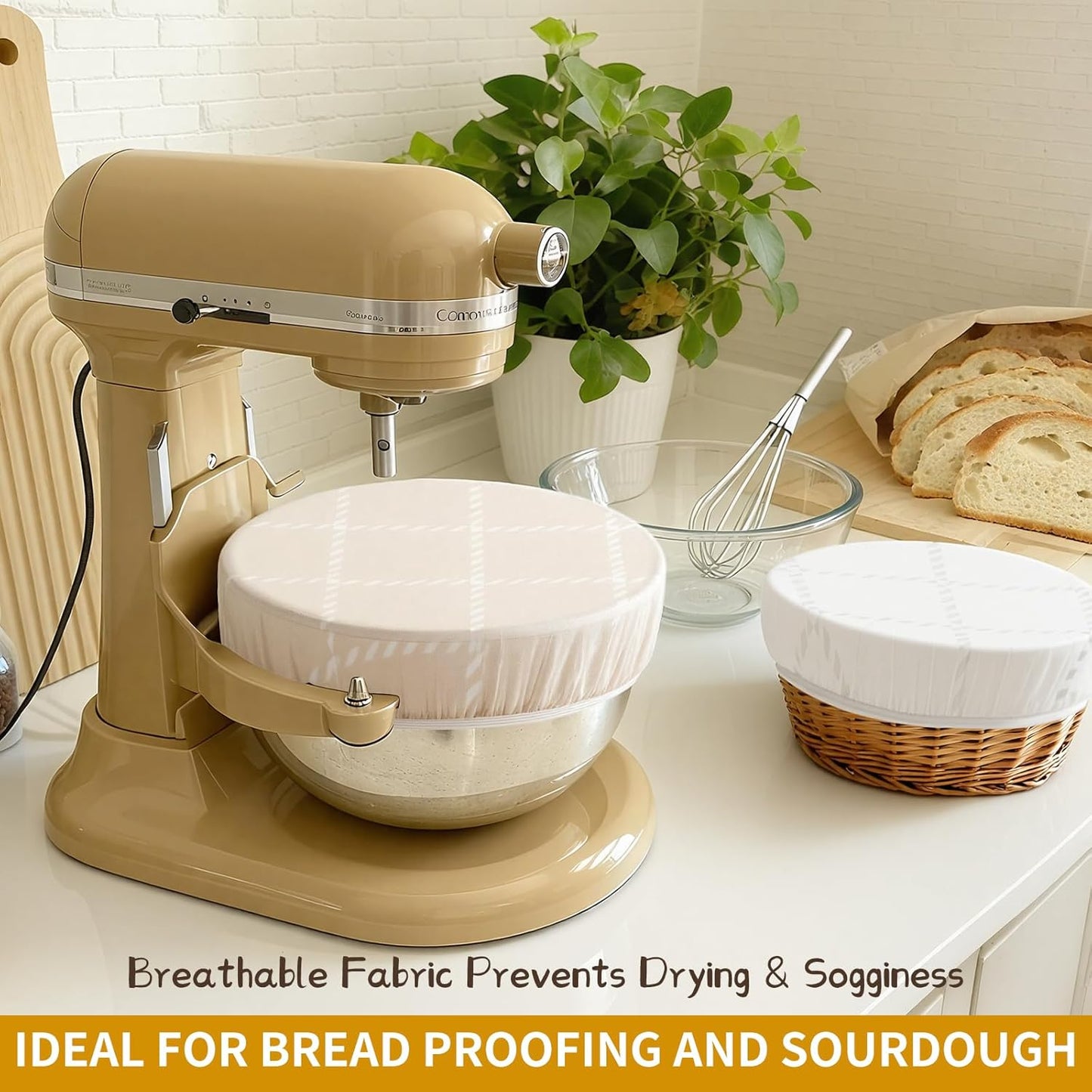 Beeswax Bowl Covers by Skiennix - Reusable 3pc Set for Bread Proofing | 100% Organic Cotton, Elastic Fit, 8/10/12 Inch