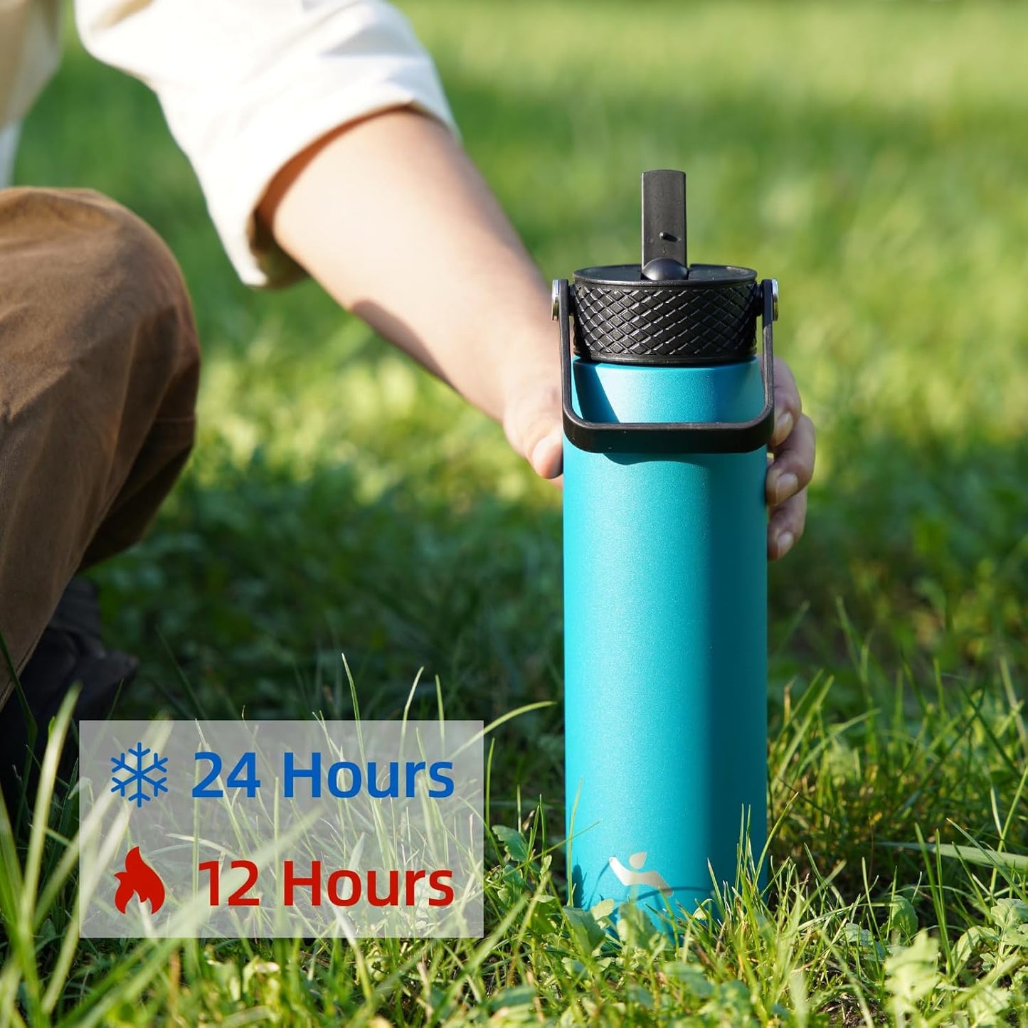 Skiennix 25oz Insulated Stainless Steel Water Bottle - Leakproof BPA-Free with 3 Lids | Black