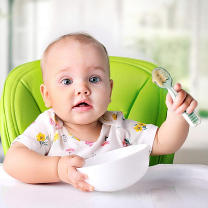 NumNum Baby Spoons Set - Silicone Self-Feeding Utensils for Baby Led Weaning | BPA-Free, 2 Pack Blue/Orange