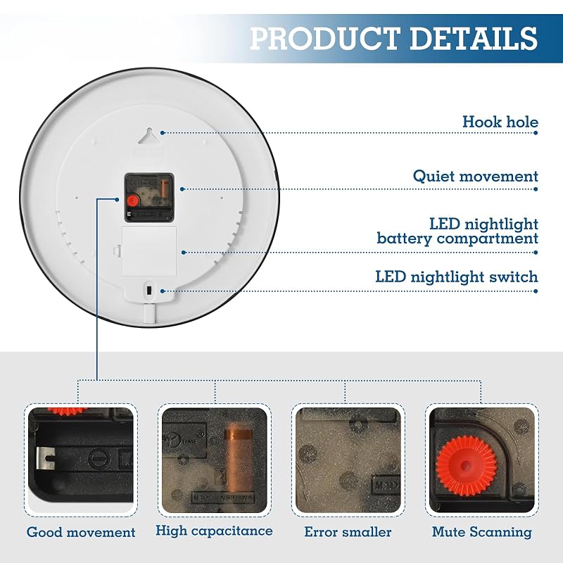 Wall Clock Night Light Spiderweb Red – Sound-Activated 12in LED Clock (Variation: Red Halloween)