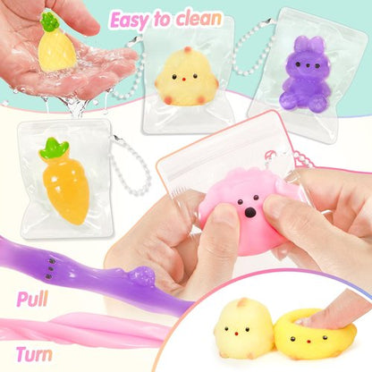 SevenQ Easter Basket Stuffers 48Pcs Prefilled Easter Eggs with Toys Cars Squishy Erasers Stamps for Kids Fidget Toy Plastic Egg Fillers Hunt Pinata Party Favor Bags Classroom Treasure Box Essentials