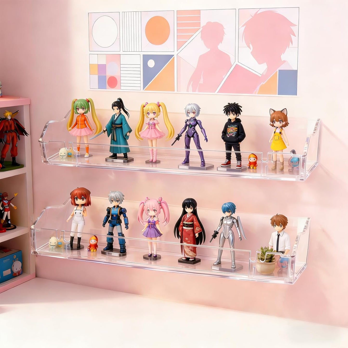 Upsimples Clear Acrylic Floating Shelves - Stylish Wall Organizer for Living Room, Bedroom & Kitchen