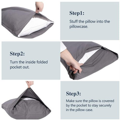 Nuzzle Pillow Cases King Size, 100% Cotton Pillowcases with Envelope Closure, White Pillow Covers 20 x 36 inches, Pillow Protector with 300 Thread Count Soft and Breathable