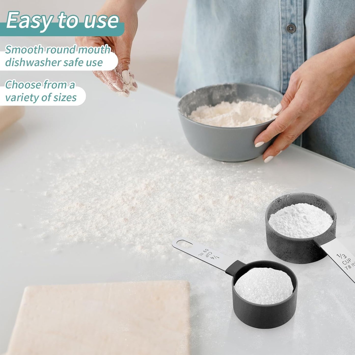 Skiennix Measuring Cups Set - Nesting Stainless Steel Handle for Dry & Liquid Ingredients | Black