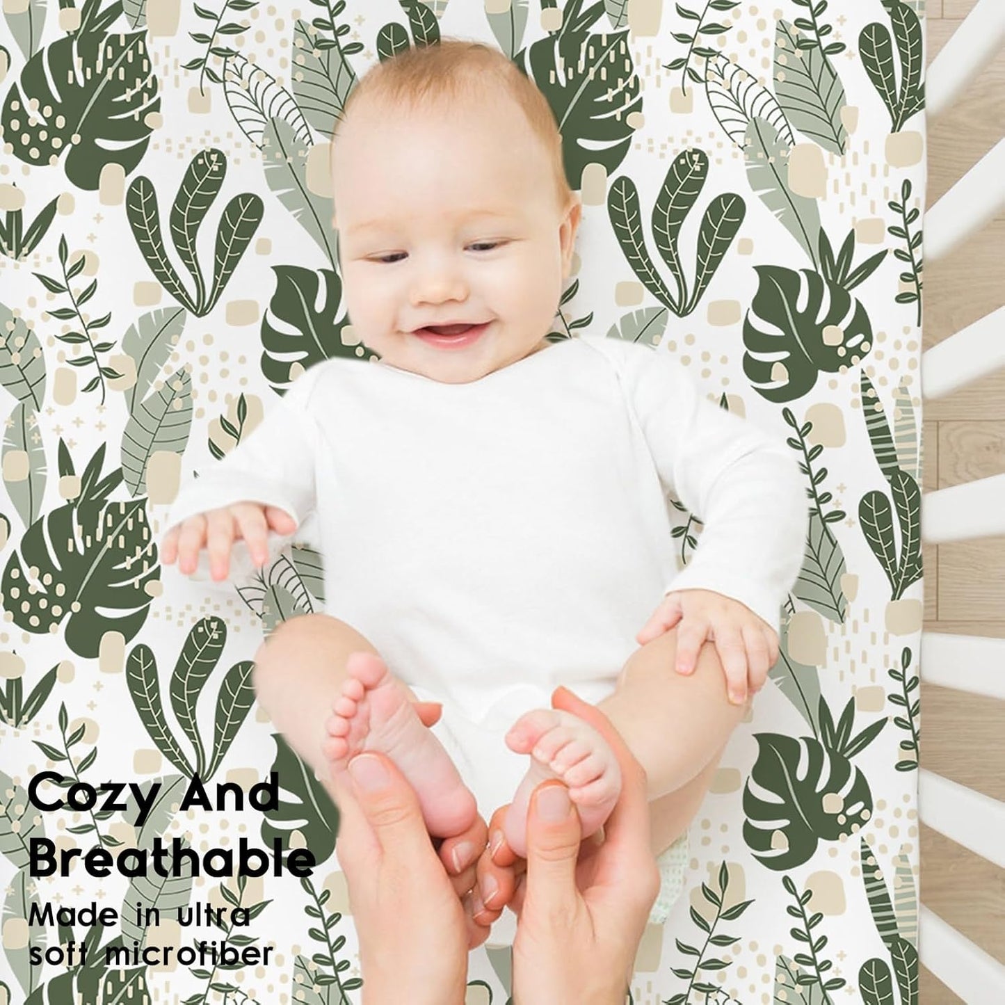 Yoofoss Fitted Baby Crib Sheets - Super Soft Microfiber 2-Pack for Standard Crib & Toddler Mattress | Green & Banana Leaves 28x52x8in