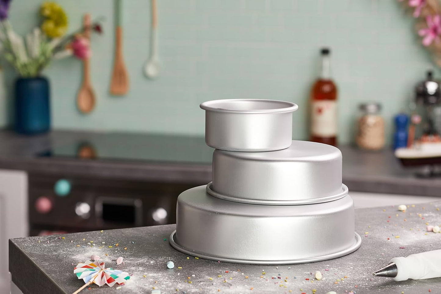 Wilton Round Cake Pan Set - 3-Piece Professional Bakeware for Tiered Cakes | Durable & Rust-Resistant, 4, 6, 8 in.