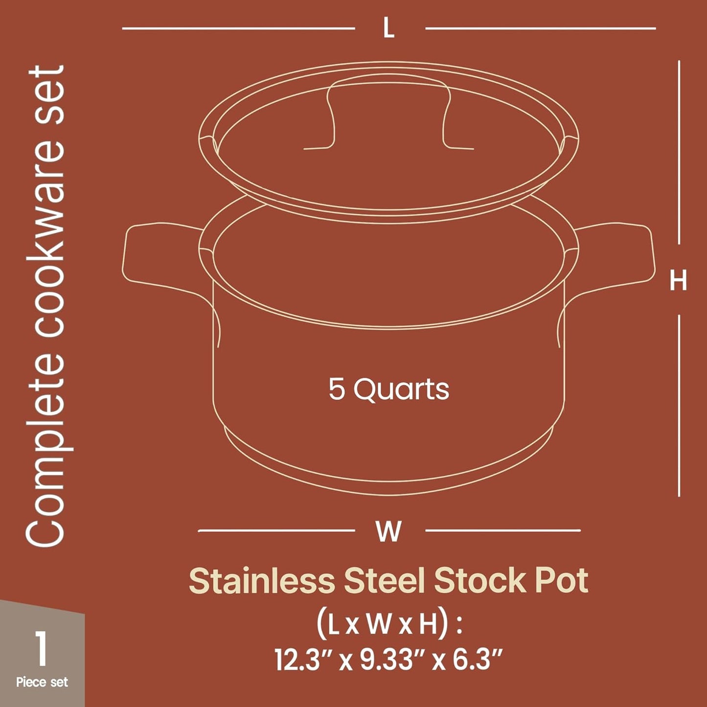 Stainless Steel Stockpot by [Brand Name] - 5 Quart Durable Cookware with Impact-Bonded Base & Riveted Handles