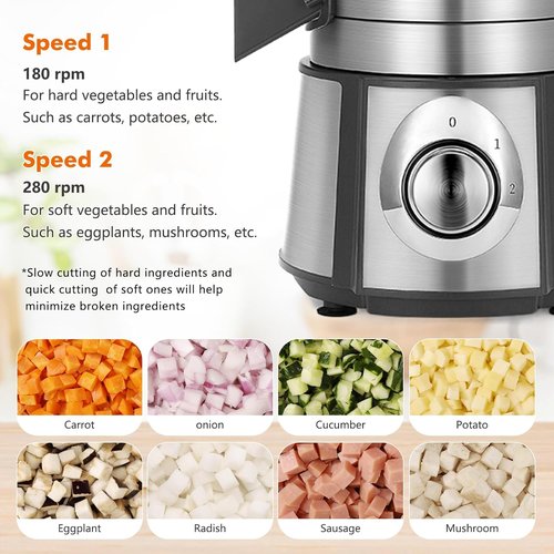 Anatole Electric Vegetable Dicer - Heavy Duty Stainless Steel Food Processor | 16-Cup Capacity, 300W Power, Auto Discharge, Multiple Blades for Versatile Chopping