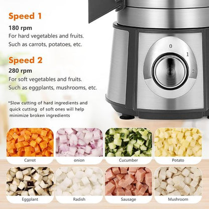 Anatole Electric Vegetable Dicer - Heavy Duty Stainless Steel Food Processor | 16-Cup Capacity, 300W Power, Auto Discharge, Multiple Blades for Versatile Chopping