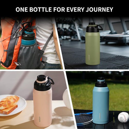 BJPKPK 36oz Insulated Water Bottle - Stainless Steel, Leakproof Spout Lid, Keeps Drinks Hot & Cold | White