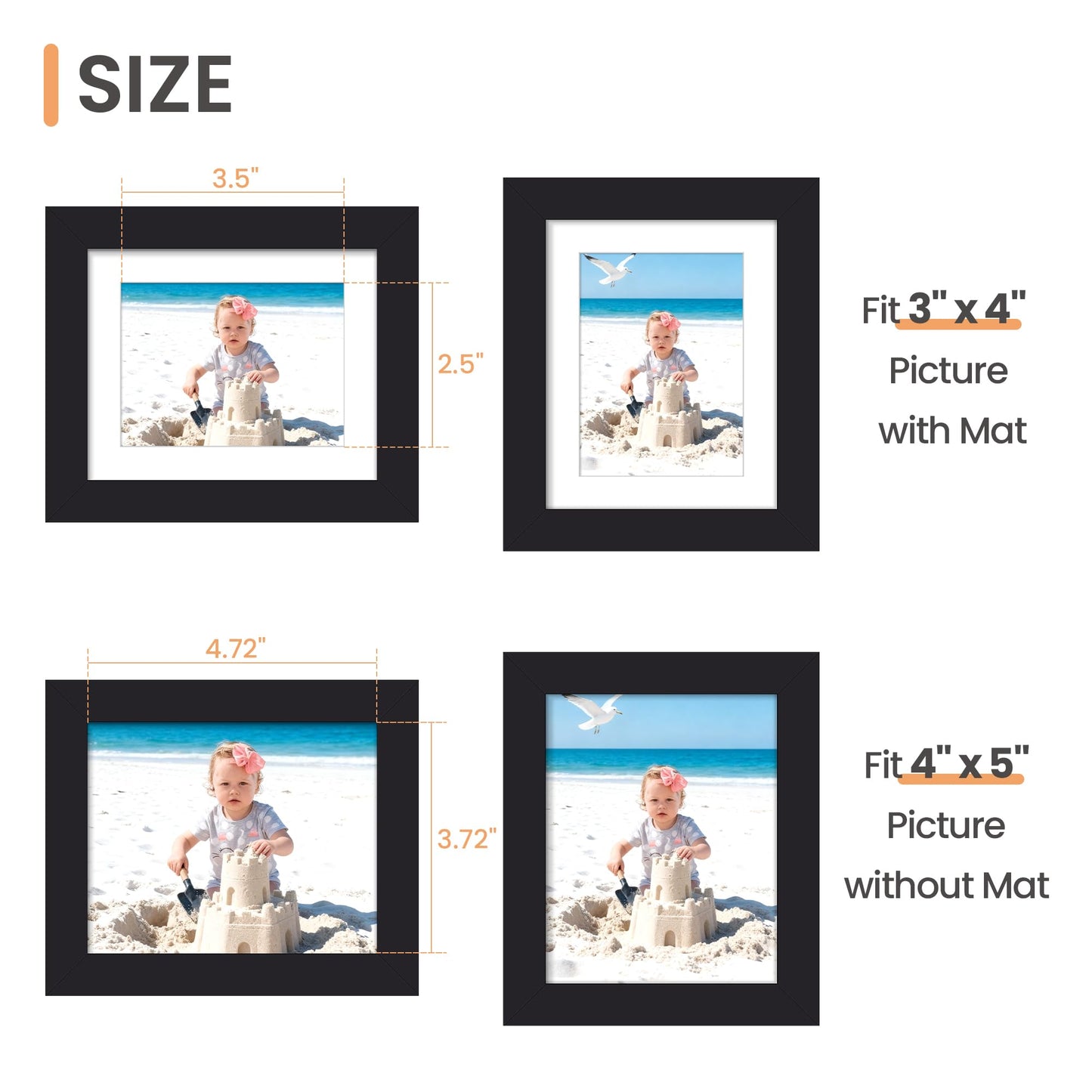 upsimples 4x5 Picture Frame, Display Pictures 3x4 with Mat or 4x5 Without, Wall Hanging Photo Frame, Black, 1 Pack