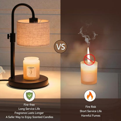 FINCMY Candle Warmer Lamp - Dimmable Wax Warmer with Timer & 2 Bulbs | Perfect Housewarming Gift for Women (Linen-Upgraded)