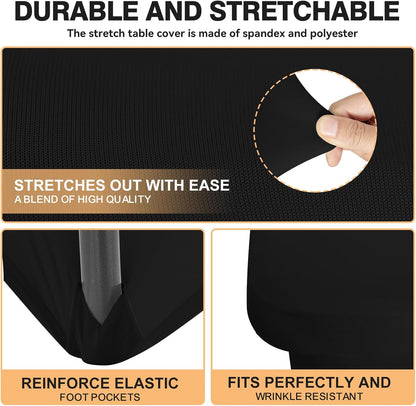 Skiennix 4-Foot Black Spandex Tablecloth - Fitted & Stretch, Washable, Wrinkle Resistant for Events & Parties