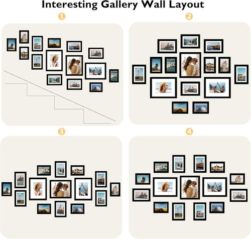 JCJMY Picture Frames Collage Set - 15 Pack Multi-Sized Wall Decor for Family Photos | Black
