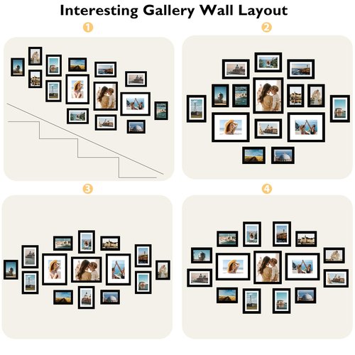 JCJMY 15 Pack Picture Frames Collage Wall Decor for Wall Hanging or Tabletop, Gallery Wall Frame Set for Family, Multi Sizes Photo Frames Collage Including 3Pcs 8x10, 6Pcs 5x7, 6Pcs 4x6, Black