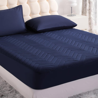 NTBAY Waterproof Mattress Protector - Quilted Twin Fitted Cover with 15" Deep Pocket | Soft, Breathable, Machine Washable - Navy Blue