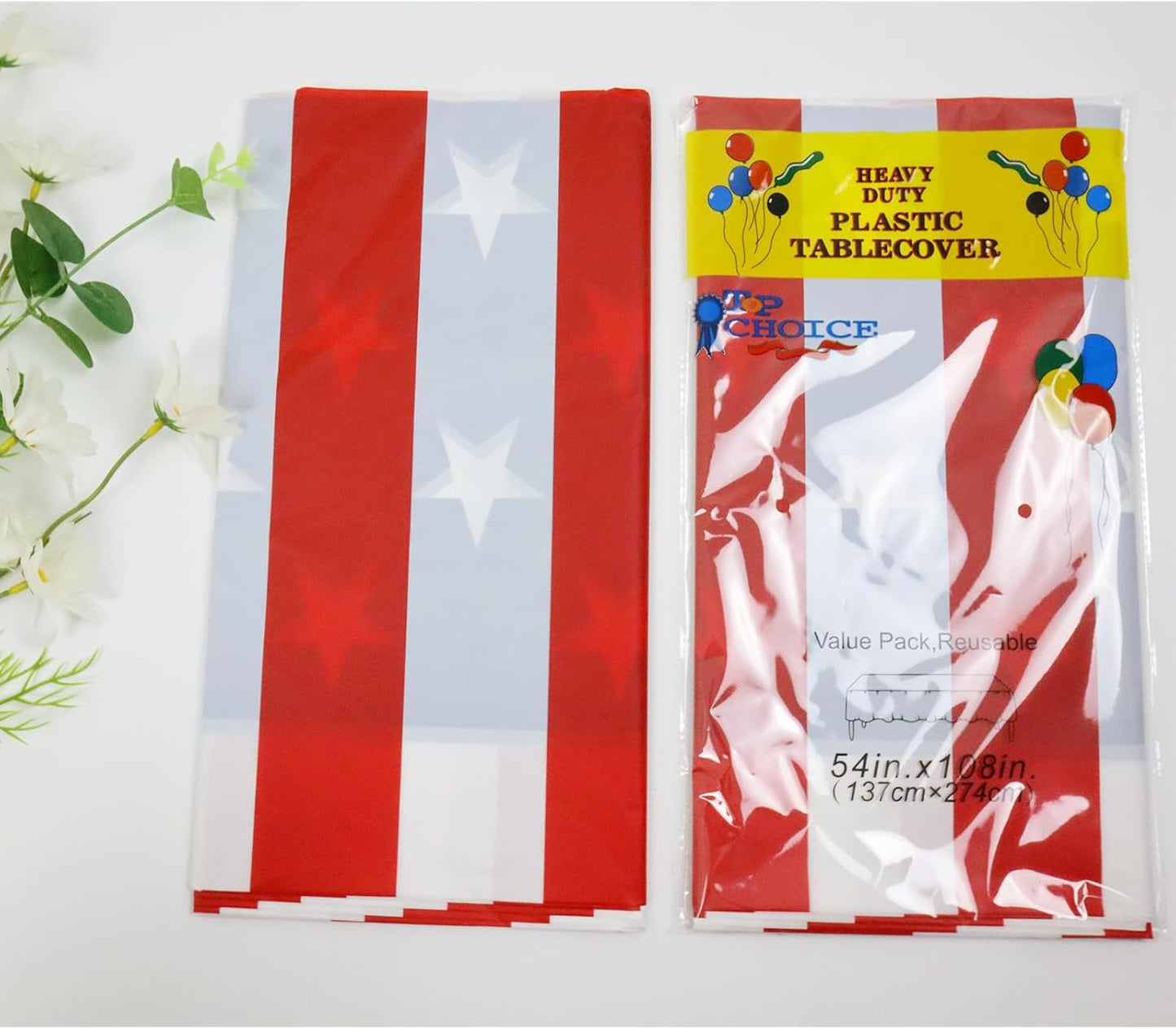 Regine Switzerland Patriotic Tablecloths - Disposable American Striped & Star Design | 54"x108" for 4th of July Celebrations