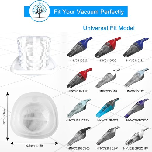 HNVCF10 Filters - Washable Replacement for Black and Decker HNVC215B10, HNVC220BCZ01 | 4 Pack