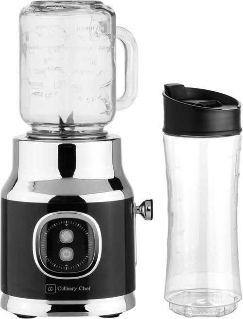 Culinary Chef Retro Smoothie Maker - High Power 300W Personal Blender with Mason Jar | BPA-Free, Dishwasher Safe, Black