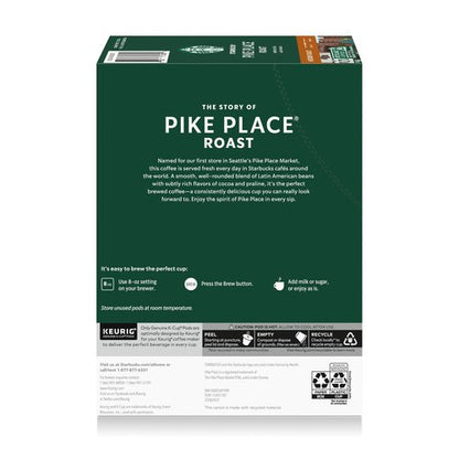 Starbucks K-Cup Coffee Pods, Medium Roast Hot or Iced Coffee, Pike Place Roast, 22 Keurig Pods