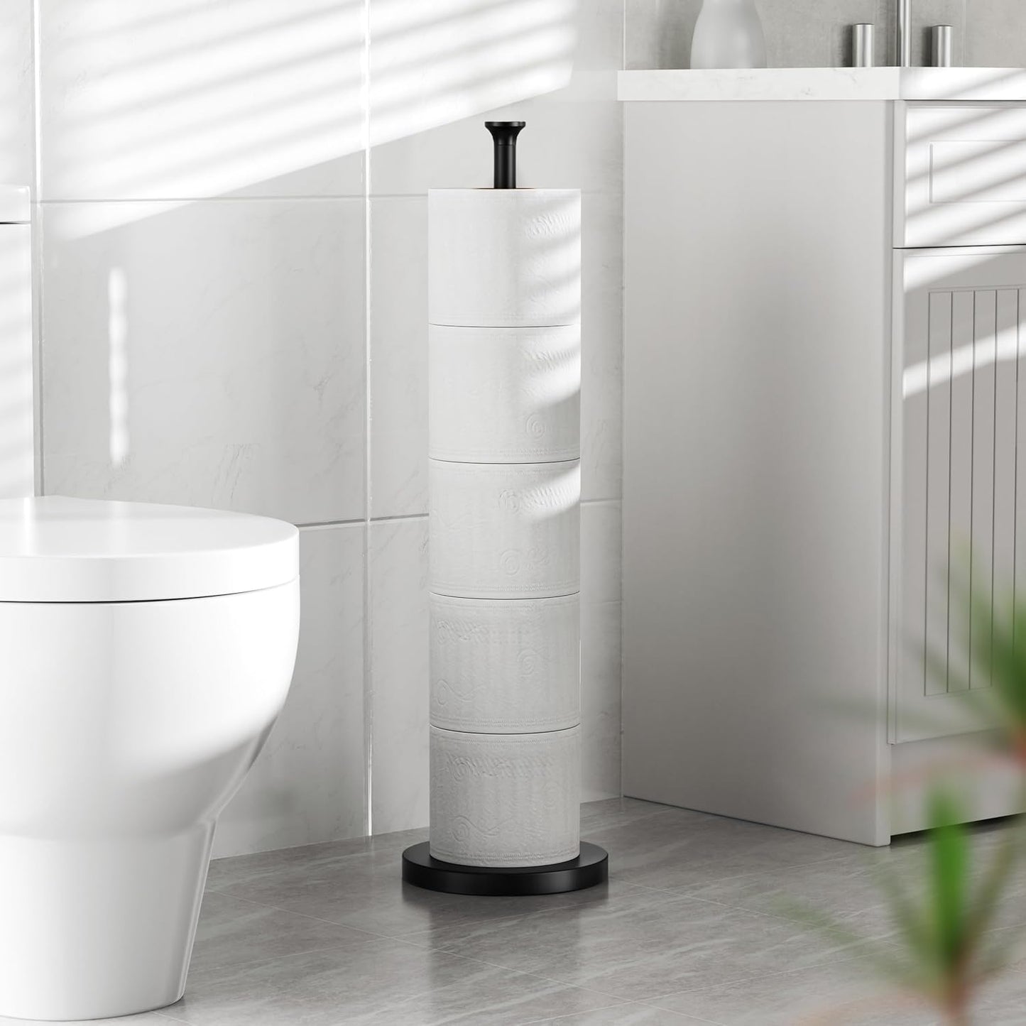 Skiennix Toilet Paper Holder Stand - Modern Free-Standing Design with Reserve Function, Stainless Steel