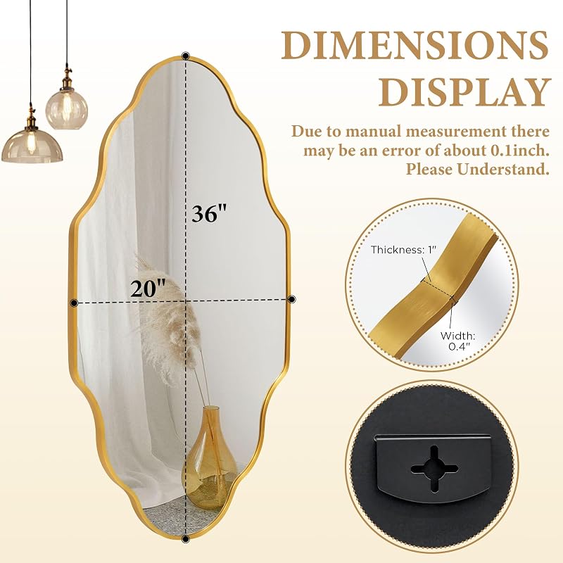 Octopus Gold Scalloped Wall-Mounted Mirror, 36"L x 20"W, Premium Metal Frame